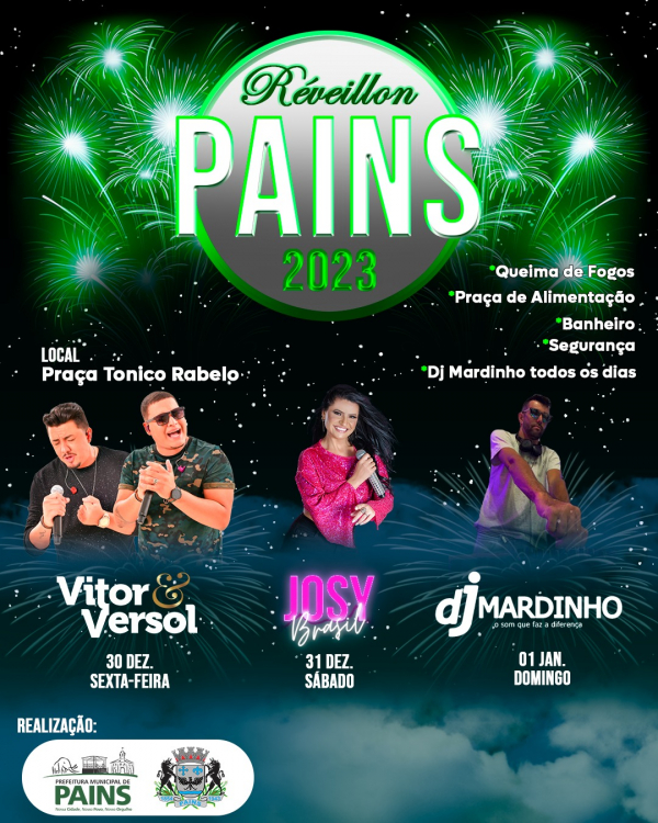 79 anos de Pains e reveillon terá shows na Praça Tonico Rabelo