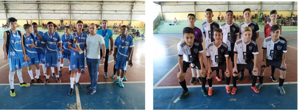 Foto1: O Secretário de Esporte Bruno Silveira durante entrega de medalhas e troféus para a equipe campeã sub 15 de Piumhi  / Foto2: Equipe vice-campeã sub 15 da Prefeitura de Pains  